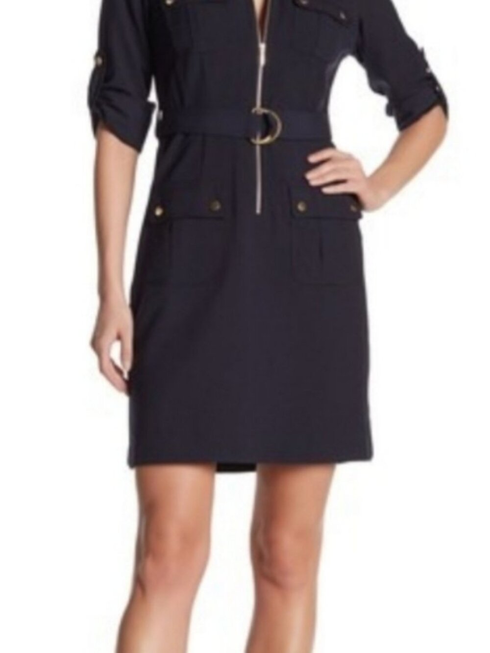NWOT Elegant Sharagano Collared Front Zip Knee Length Dress Small